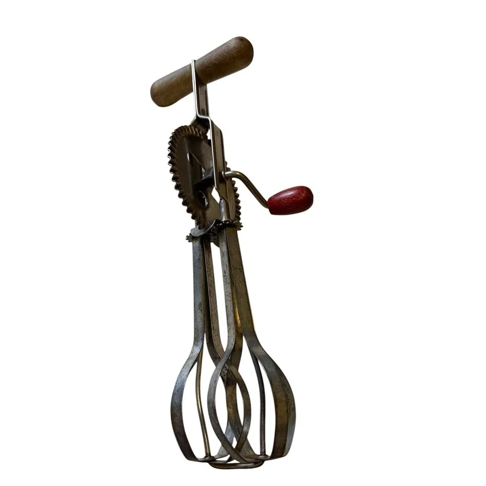 Vintage RED A&J High Speed Super Center Drive Egg Beater Hand Crank Whip Mixer